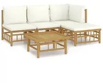 vidaXL 5-tlg. Garten-Lounge-Set mit Cremewei&szlig;en Kissen Bambus - Braun