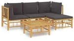 vidaXL 5-tlg. Garten-Lounge-Set mit Dunkelgrauen Kissen Bambus - Braun