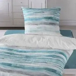 Traumschlaf Seersucker Bettw&auml;sche Wellen 200x200 cm + 2x 80x80 cm - Blau