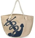 styleBREAKER XXL Strandtasche mit Anker Print | maritimer Look in Flechtoptik 