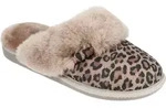 Vanuba - Damen Pl&uuml;sch Hausschuhe mit Fell Lammfell Pantherprint Fellschuhe D018