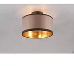 Deckenleuchte DAVOS aus Stoff in Taupe und Gold, 30 cm Durchmesser, 22 cm H&ouml;he -