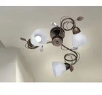 LED Deckenleuchte 3-flammig im Landhausstil mit Glasschirmen und Bl&auml;tter...