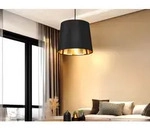Moderne Pendelleuchte 1-flammig mit Stoff Lampenschirm Schwarz Gold &Oslash; 30cm -