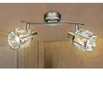 Ausgefallener LED Deckenstrahler 2 flammig mit Klarglas Kristallen Silber matt