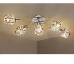 Ausgefallene LED Deckenleuchte 5 flammig mit Klarglas Kristallen Silber matt