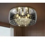 LED Deckenleuchte mit Glasschirm Rauchglas Optik & Kristallbehang Galerie Lampen