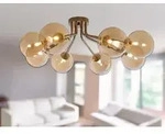 LED Deckenlampe mehrflammig Gold Glaskugeln in Bernstein Wohnzimmerlampe Decke