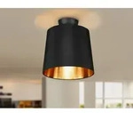 Kleine moderne Deckenleuchte Stoffschirm schwarz Golden f&uuml;r Wohnzimmer und Flur