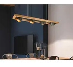 LED Pendelleuchte 4-flammig mit Holzbalken, Beleuchtung Esstisch, K&uuml;cheninsel