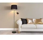 Leselampe Moderne Stehleuchte Wohnzimmer Stoff Metall Schwarz Gold Flexarm 180cm -