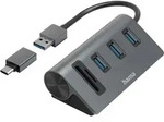 Hama USB-Hub/Kartenleser 5 Ports, inkl. USB-C-Adapter - Grau/Schwarz