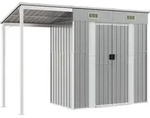 vidaXL Gartenhaus mit verl&auml;ngertem Dach Hellgrau 277 x 107 x 181 cm Stahl -...