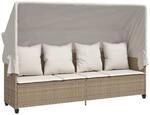 vidaXL Sonnenliege mit Dach und Kissen Beige Poly Rattan
