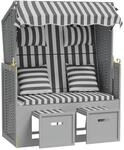 Strandkorb mit Kissen Poly Rattan und Massivholz Grau & Wei&szlig;