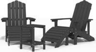 vidaXL Adirondack-Gartenst&uuml;hle mit Hocker & Tisch HDPE Anthrazit