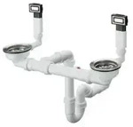 hansgrohe D15-10 Manuelle Ab- und &Uuml;berlaufgarnitur f&uuml;r Doppelbecken, Edelstahl