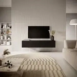 Selsey Veldio - TV-H&auml;ngeboard, schwarz mit geriffelten Fronten, 140 cm - Schwarz