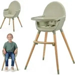 Kinderkraft FINI 2 Hochstuhl 2in1 - Verstellbares Tablett - Sitz - Buchenholzbeine -