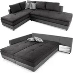 Ecksofa-Dauerschl&auml;fer Doppelbett Federkern Bettkasten Couch in Anthrazit Grau /
