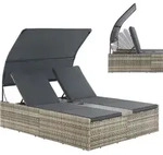 Juskys Polyrattan Doppelliege Syros - Outdoor Sonnenliege mit Dach & Auflagen -