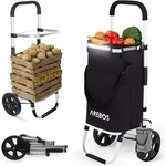 AREBOS 3in1 Einkaufstrolley 56L Schwarz | Klappbar, K&uuml;hlfach & Rollen - Schwarz