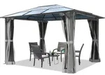 Gartenpavillon 3x3,65 m ca 6 mm Polycarbonat-Dach mit Moskitonetzen und Seitenteilen