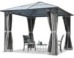 Gartenpavillon 3x3 m ca 6 mm Polycarbonat-Dach mit Moskitonetzen und Seitenteilen in