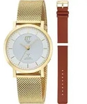 ETT ELS-11619-11MS Funk-Solar Damenuhr Atacama Goldfarben mit 2 B&auml;ndern - Wei&szlig;