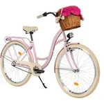 Milord Komfort Fahrrad Mit Weidenkorb Damenfahrrad, 28 Zoll, Rosa-Creme, 3 Gang