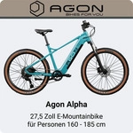 Agon Alpha E Bike Mountainbike Herren oder Damen 170 - 190 cm Pedelec 27,5 Zoll