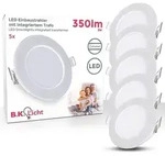 5er Set LED Bad Einbaustrahler - flach, 230V, 5x 3W, IP65, neutralwei&szlig;, 86 mm, wei&szlig;