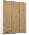Kleiderschrank - 140 x 194 cm - 3 T&uuml;ren - 2 Schubladen - Alpinwei&szlig; - Artisan Eiche