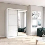 Schwebet&uuml;renschrank Kleiderschrank 150 cm Wei&szlig;/Wei&szlig; mit Spiegel - Vista 05 - Wei&szlig;