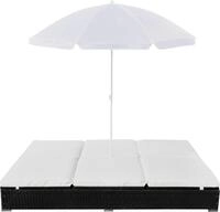 vidaXL Outdoor-Loungebett mit Sonnenschirm Poly Rattan Schwarz