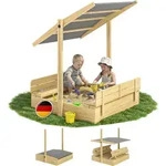 SPIELWERK&reg; Sandkasten Toni Sonnendach Sitzbank 120x120x120cm Naturholz Fichtenholz