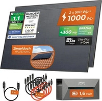 Solarway 1000Wp / 800W Balkonkraftwerk mit 1,6 kWh Speicher komplett Steckdose - 1,6