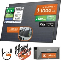 Solarway 1000Wp / 800W Balkonkraftwerk mit 1,6 kWh Speicher komplett Steckdose - 1,6