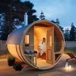 FinnTherm Fass-Sauna Sam, Aussensauna Fichte unbehandelt, Natur, ohne Ofen 2,80 x