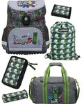 Grauer Minecraft Schulranzen f&uuml;r 1. bis 4. Klasse - Set 6-teilig mit Sporttasche -
