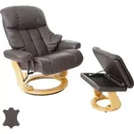 MCA Relaxsessel Windsor XXL, TV-Sessel Hocker, Echtleder 180kg belastbar braun,