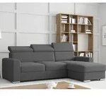 Ecksofa TOKIO Webstoff Anthrazit Grau mit Bett und Bettkasten Sofa Schlafsofa -...