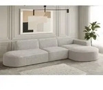Ecksofa Designersofa PALMA in Stoff Ascot Pearl Ottomane Rechts - Grau