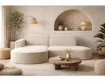 Kaiser M&ouml;bel Ecksofa mit runden Abschl&uuml;ssen aus Cordstoff &ndash; MODENA STUDIO,