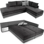 Ecksofa-Dauerschl&auml;fer Doppelbett Federkern Bettkasten Couch in Anthrazit Grau /