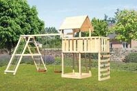 Spielturm Spielhaus Karibu Lotti 107 x 107 cm Holz bestehend aus Anbau, Kletterwand,