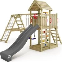 Spielturm Wickey RocketFlyer mit Schaukel und Kletteranbau in Anthrazit