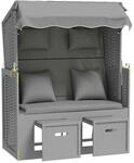 vidaXL Strandkorb mit Kissen Poly Rattan und Massivholz Grau