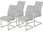 Hela Tische, 4er Set Esszimmerstuhl Freischwinger INES, Bezug Webstoff Grau, XL