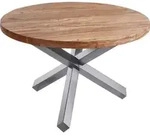 Esszimmertisch rund 140 cm Akazienholz Natur Silber RUNA - Naturbelassen